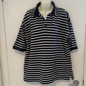 CHECKPOINT VTG Striped Navy and White cotton men’s Polo Shirt Size Large